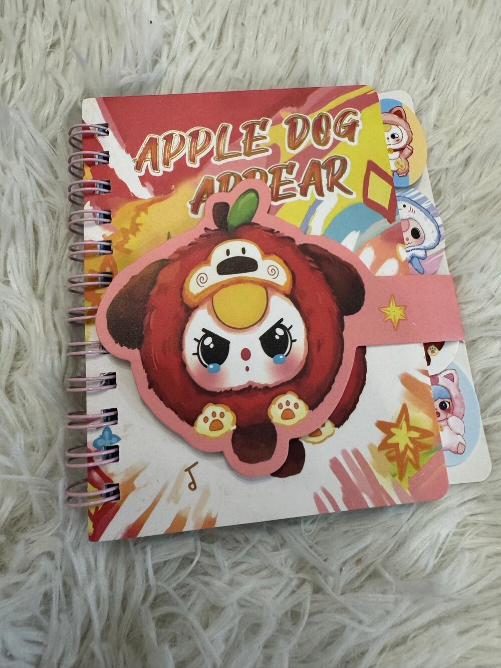 Baby Three Apple Dog A6 size spiral notebook snap closure 4 cute dividers
